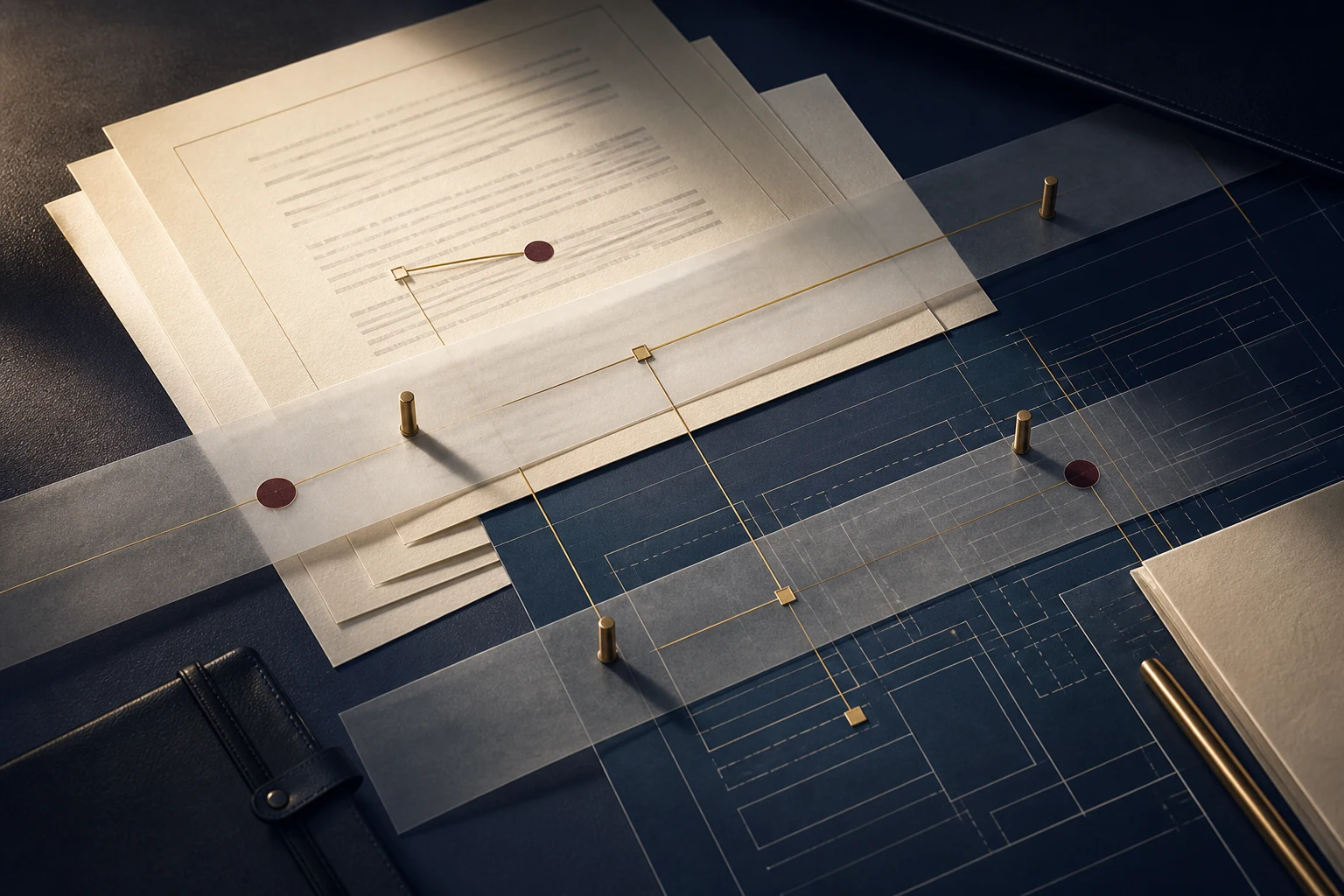 Contract sheets linked to an operational plan by overlays and brass markers
